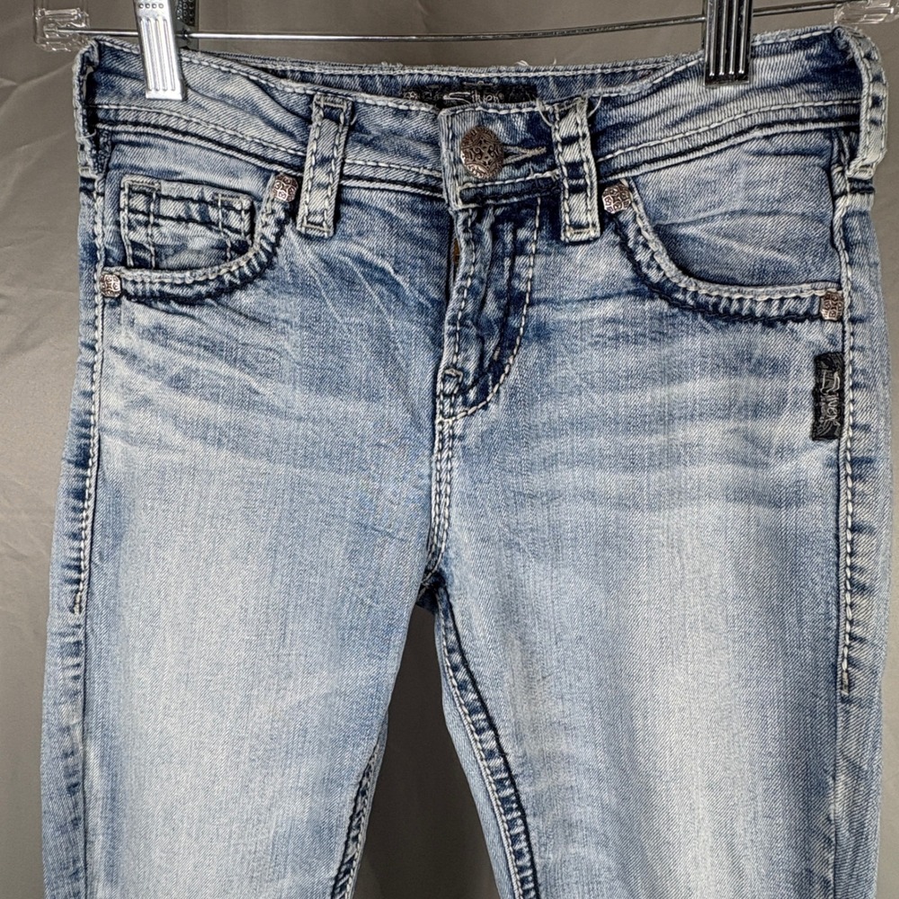 Silver Jeans Suki High Baby Boot Light Wash Denim Jeans Embroidered W26 L31